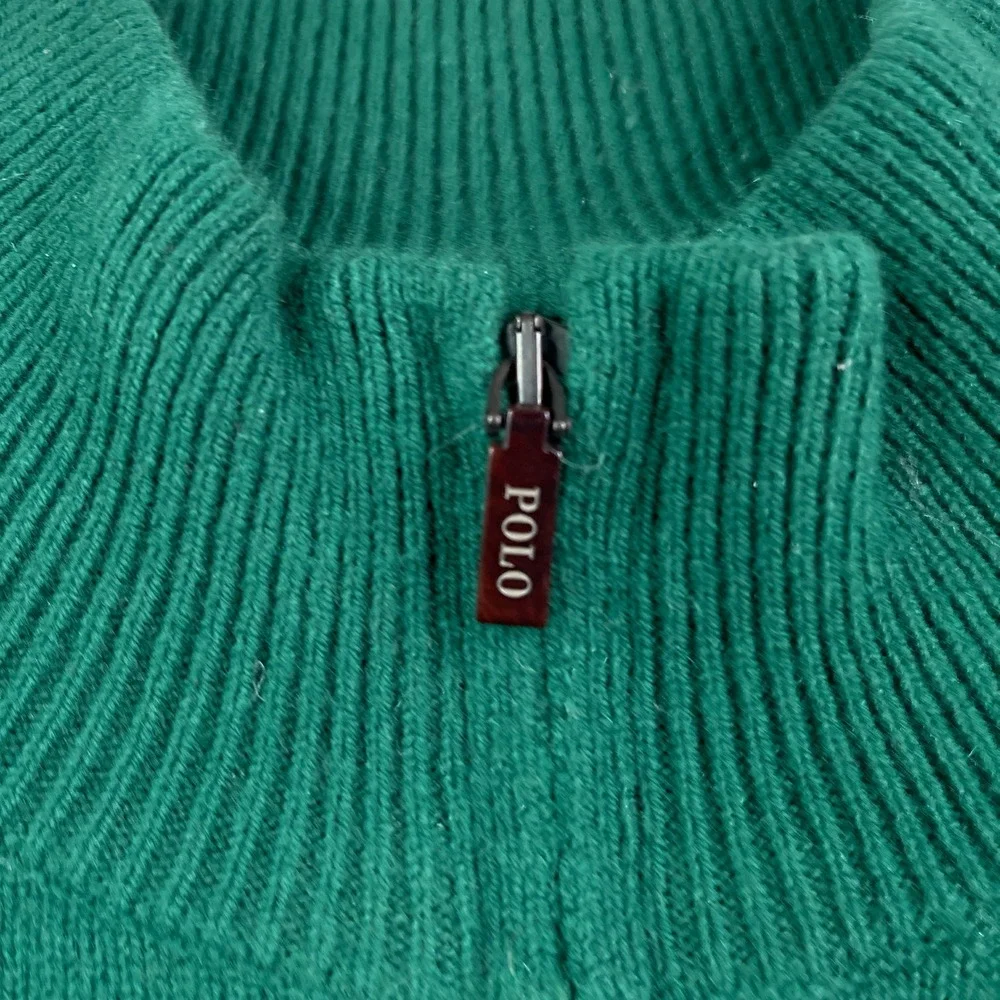 Polo Ralph Lauren Sweater Mens XXL Green Wool Quarter Zip Pullover Classic Logo